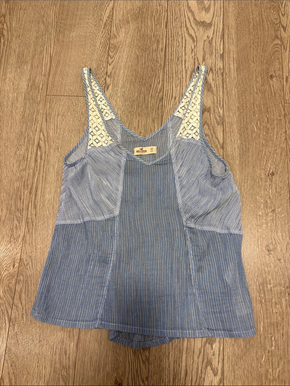 Hollister Blue Striped Tank Top with Lace Trim